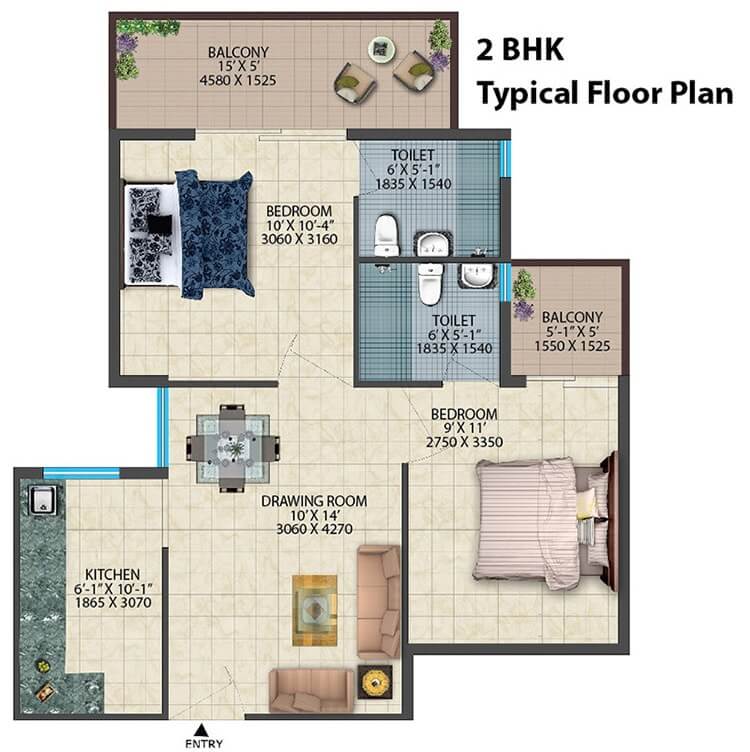 Conscient Habitat 78 2bhk floor plan