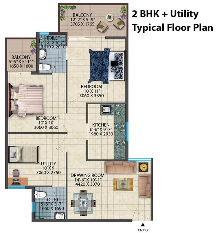 Conscient Habitat 78 2bhk utility floor plan